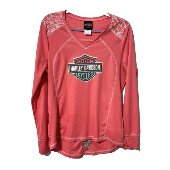 Harley-Davidson Women's Pink Long Sleeve Jersey Large Horny Toad Temple Tx - Picture 1 of 9